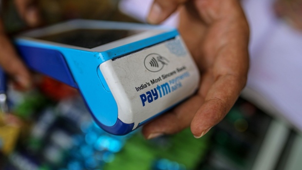 A Paytm digital payment system in Mumbai. Photographer: Dhiraj Singh/Bloomberg