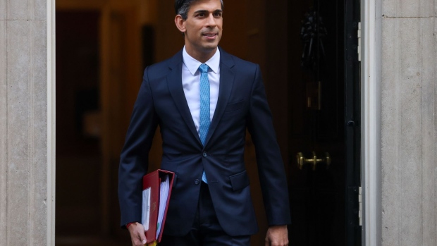 Rishi Sunak, UK prime minister, departs 10 Downing Street to attend a weekly questions and answers session at Parliament, in London, UK, on Wednesday, Nov. 23, 2022. Sunak suffered a blow to his authority as he struggled to quell Conservative rebellions on multiple policy fronts, and his downcast Members of Parliament threatened an exodus from Westminster ahead of the next election.