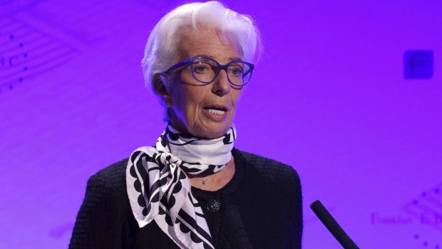 Christine Lagarde, president of the European Central Bank (ECB), speaks at the Frankfurt European Banking Congress in Frankfurt, Germany, on Friday, Nov. 18, 2022. Lagarde said interest rates may need to be lifted to levels that restrict economic expansion in order to drive down inflation that’s rocketed to more than five times the official target.