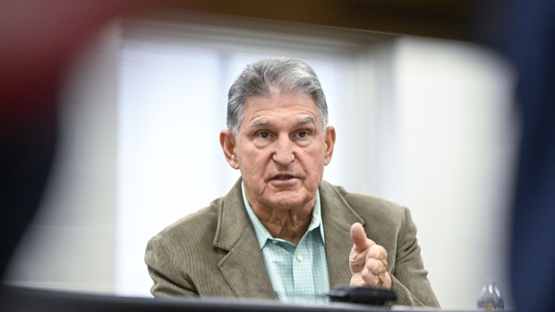 Senator Joe Manchin, a Democrat from West Virginia, speaks during a community listening session at Piketon High School in Piketon, Ohio, US, on Thursday, Oct. 20, 2022. Ohio US Democrat Senate candidate Tim Ryan and Manchin discussed issues pertaining to the Portsmouth Gaseous Diffusion Plant (PORTS) and the 2020 closure of Zahns Corner Middle School after radioactive material was detected at the site.