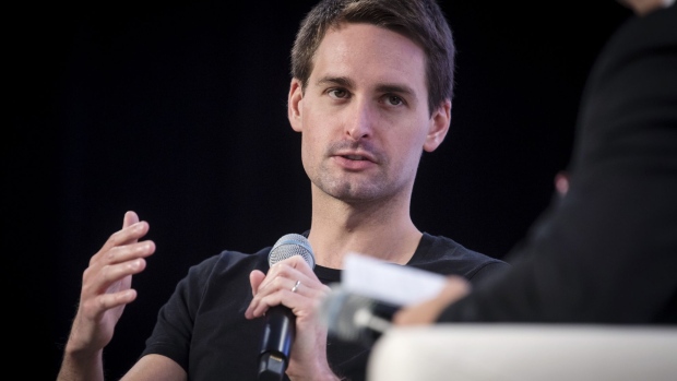 Evan Spiegel, co-founder and chief executive officer of Snap Inc., speaks during TechCrunch Disrupt 2019 in San Francisco, California, U.S., on Friday, Oct. 4, 2019. TechCrunch Disrupt, the world's leading authority in debuting revolutionary startups, gathers the brightest entrepreneurs, investors, hackers, and tech fans for on-stage interviews.