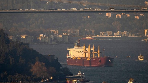 ISTANBUL, TURKEY - NOVEMBER 02: The Malta flagged bulk carrier Zante en-route to Belgium transits the Bosphorus carrying 47,270 metric tons of rapeseed from Ukraine after being held at the entrance of the Bosphorus due to Russia pulling out of the Black Sea Grain agreement on November 02, 2022 in Istanbul, Turkey. Today, Russia rejoined a deal to allow safe passage to grain shipments from Ukraine after suspending its participation this weekend. The deal, brokered by Turkey and the United Nations in the summer, was meant to avert food shortages related to Russia's invasion of Ukraine, one of the world's largest grain exporters. (Photo by Chris McGrath/Getty Images)