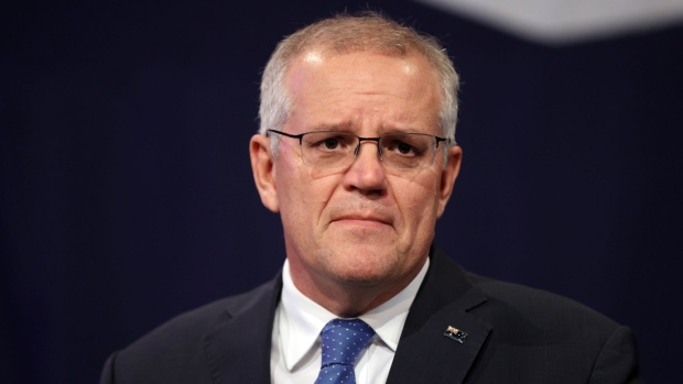 Scott Morrison, Australia's prime minister, during the Liberal National coalition election night event in Sydney, Australia, on Saturday, May 21, 2022. Australia’s Labor Party is set to take power for the first time since 2013, as voters booted out Morrison’s conservative government in a shift likely to bring greater action on climate change and a national body to fight corruption. Photographer: Brendon Thorne/Bloomberg