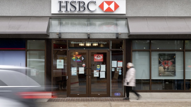 An HSBC bank branch in North Vancouver, British Columbia, Canada, on Tuesday, Nov. 29, 2022. Royal Bank of Canada agreed to buy HSBC Holdings Plc's Canadian unit, the country's seventh-largest bank, for C$13.5 billion ($10 billion) in cash, expanding its roster of business clients and bulking up its retail presence on the West Coast as HSBC focuses on Asia. Photographer: Taehoon Kim/Bloomberg