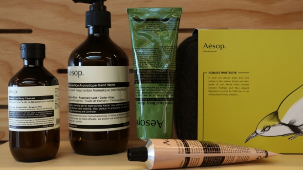 One of Aesop's seasonal kits featuring various beauty products on display for sale. Photographer: Katie Falkenberg/Los Angeles Times/Getty Images
