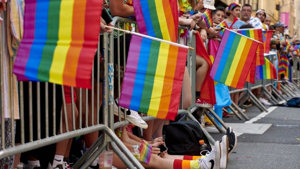 Attendees during the NYC Pride March in New York, U.S., on Sunday, June 26, 2022. New York City’s annual Pride March commemorates the 1969 uprising by members of the LGBTQ community at the Stonewall Inn in Greenwich Village. Photographer: Gabby Jones/Bloomberg