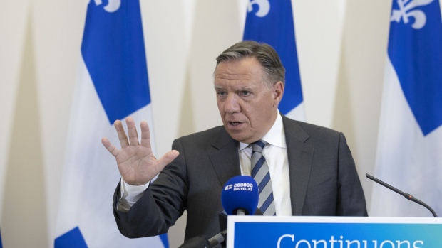 Francois Legault speaks at a campaign stop in Montreal on Sept. 13.
