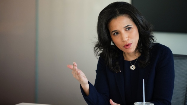 Adrienne Harris, superintendent of New York State Department of Financial Services (DFS), speaks during an interview in New York, U.S., on Wednesday, May 25, 2022. Harris discussed innovation in digital currencies.