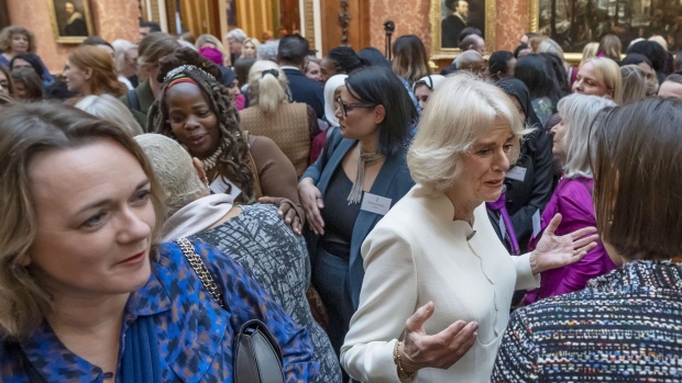 Camilla, Queen Consort hosts a reception, attended by Ngozi Fulani, Nov. 29. Photographer:  Kin Cheung/WPA Pool/Getty Images
