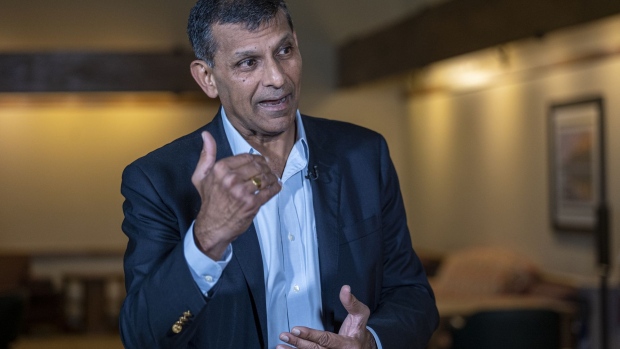 Raghuram Rajan, former governor of the Reserve Bank of India (RBI) and professor at University of Chicago Booth School of Business, speaks during a Bloomberg Television interview at the Jackson Hole economic symposium in Moran, Wyoming, US, on Thursday, Aug. 25, 2022. Federal Reserve officials stressed the need to keep raising interest rates even as they reserved judgment on how big they should go at their meeting next month.