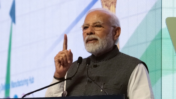 Narendra Modi, India's prime minister, speaks at DefExpo 2022 in Gandhinagar, Gujarat, India, on Wednesday, Oct. 19, 2022.