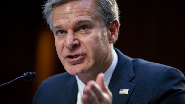 Christopher Wray, director of the Federal Bureau of Investigation (FBI), speaks during a Senate Judiciary Committee hearing in Washington, D.C., US, on Thursday, Aug. 4, 2022. The hearing is titled "Oversight of the FBI."