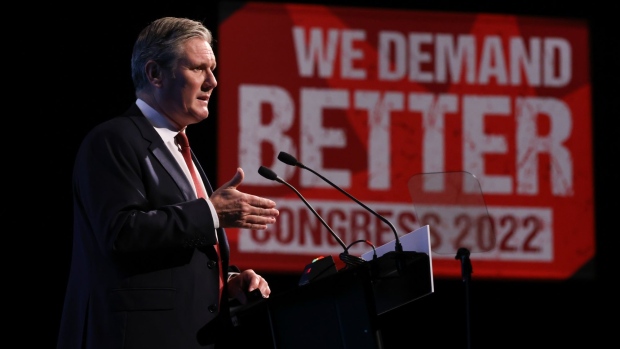 Labour leader Keir Starmer delivers a speech in Brighton, UK, on Thursday Oct. 20, 2022.
