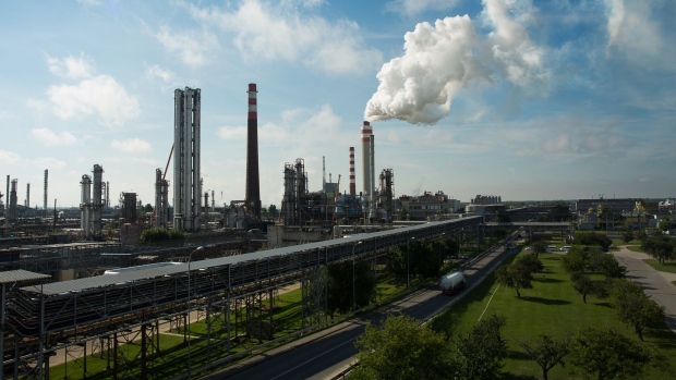 BRATISLAVA, SLOVAKIA - MAY 31: A general view of a section of the Slovnaft Oil Refinery on May 31, 2022 in Bratislava, Slovakia. Slovnaft, Slovakia's only oil refinery specialises in fuel retail, petrochemicals and retail. Slovnaft belongs to the Hungarian MOL Group and imports Urals oil from Russia. Slovakia is the most dependent country in the EU when it comes to oil from Russia. Slovakia belongs to the 10 biggest importers of Russian oil (big processed part is exported further from Slovakia). The refinery produces 5.5 million tons of oil yearly when over 95% comes from Russia and the rest is transported via the Adria oil pipeline. According to the data from 2019, Slovakia imported 78% of oil and refinery products from Russia. The oil from Russia is imported through the Druzhba pipeline. The Refinery exports two-thirds of its production. (Photo by Zuzana Gogova/Getty Images) Photographer: Zuzana Gogova/Getty Images