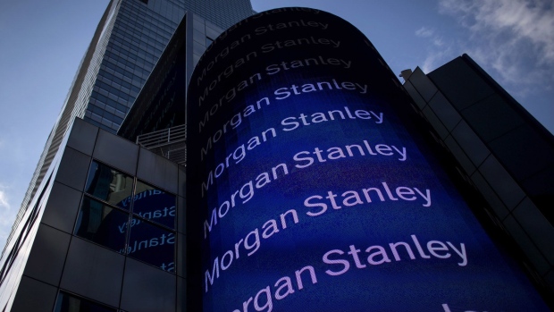 Morgan Stanley digital signage is displayed on the exterior of the company's headquarters in New York.
