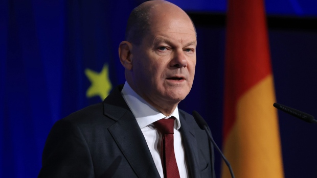 Olaf Scholz, Germany's chancellor, at the Berlin Security Conference in Berlin, Germany, on Wednesday, Nov. 30, 2022. Germany and Norway proposed a NATO center to strengthen the protection of underwater pipelines and cables, underscoring heightened concerns that such infrastructure could be a target for sabotage.