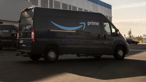 Delivery vans at an Amazon facility in Denver.