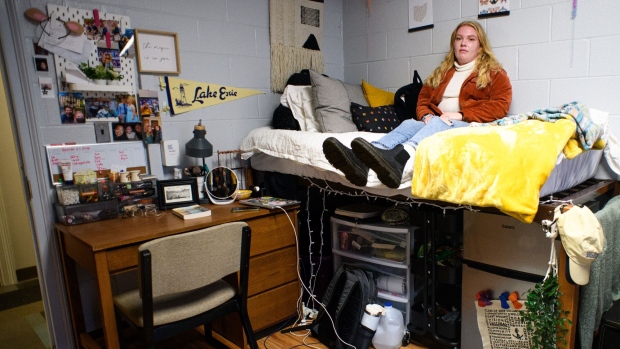 Jorie Fawcett in her dorm room at Vanderbilt University.