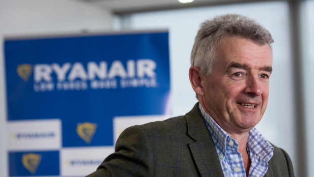 Michael O'Leary, chief executive officer of Ryanair Holdings Plc, reacts during a news conference in London, U.K., on Wednesday, Sept. 12, 2018. O'Leary told the news conference that he won't "roll over" in the face of unreasonable demands, while pledging to work to avoid walkouts wherever possible.