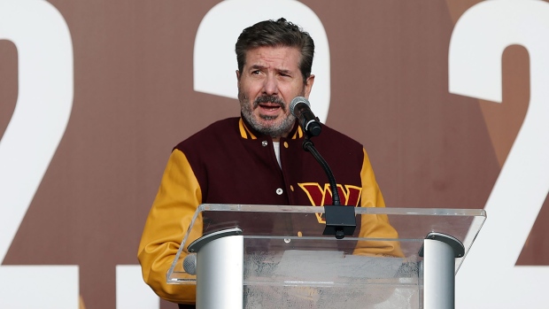 Dan Snyder speaks during the announcement of the Washington Football Team's name change to the Washington Commanders in Landover, Maryland on Feb. 2.