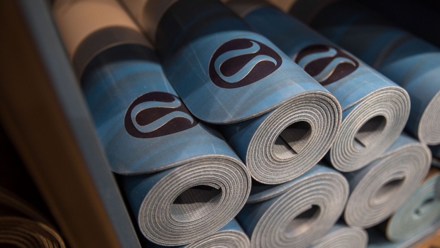 Yoga mats for sale at a Lululemon Athletica store.