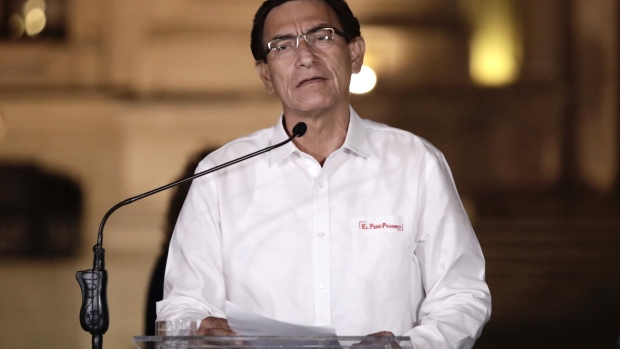 Martin Vizcarra, Peru's ousted president, speaks in Lima on Nov. 9.