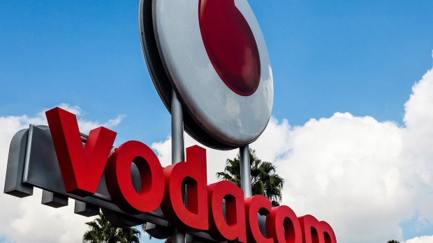 A Vodacom Group Ltd. logo sits on display at Vodacom World in Johannesburg, South Africa.