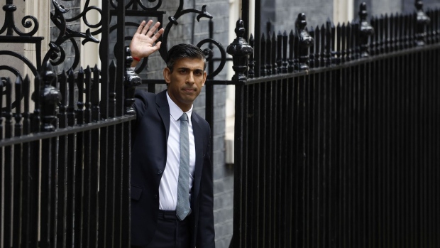 Rishi Sunak outside Number 10 in Downing Street. Photographer: Jeff J Mitchell/Getty Images Europe