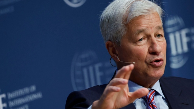 Jamie Dimon, chairman and chief executive officer of JPMorgan Chase & Co., speaks during the Institute of International Finance (IIF) annual membership meeting in Washington, DC, US, on Thursday, Oct. 13, 2022. This year's conference theme is "The Search for Stability in an Era of Uncertainty, Realignment and Transformation."