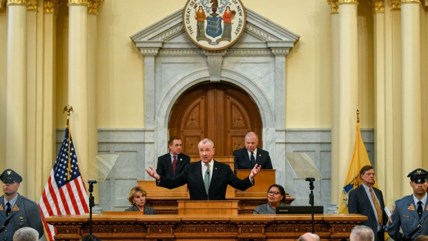 Murphy speaks during a fiscal year 2020 budget address at the New Jersey State Assembly chamber in Trenton. Photographer: Ron Antonelli/Bloomberg