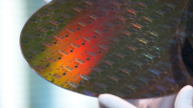A 300 millimetre silicon wafer at the Globalfoundries Inc. semiconductor plant in Dresden, Germany, on Thursday, Aug. 12, 2021. Globalfoundries hosted German election front-runner Armin Laschet today as he comes under pressure to regain the initiative after a rocky several weeks hit the conservative bloc’s support.