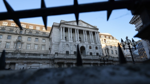The facade of the Bank of England (BOE) in the City of London, UK, on Thursday, Dec. 8, 2022. The UK government is set to announce a package aimed at boosting growth in financial services and the City of London on Friday, according to people familiar with the plans. Photographer: Hollie Adams/Bloomberg