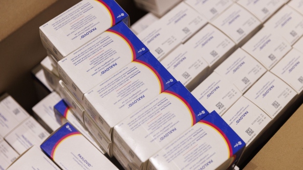 Boxes of Pfizer's Paxlovid antiviral medication.