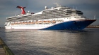 The Carnival Valor cruise ship sets sail from the Port of New Orleans.