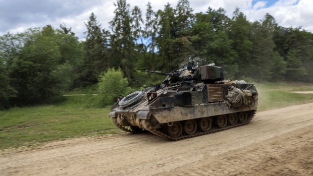 A US Army M2 Bradley infantry fighting vehicle during a training exercise in Germany in June.