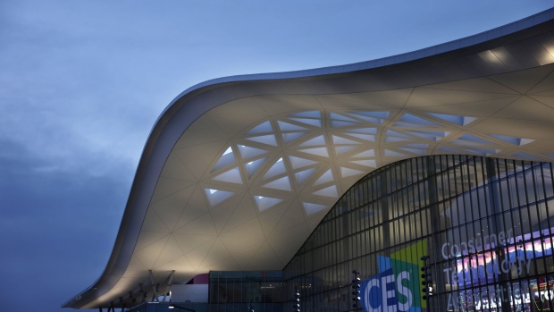 The CES logo is displayed at the Las Vegas Convention Center. 