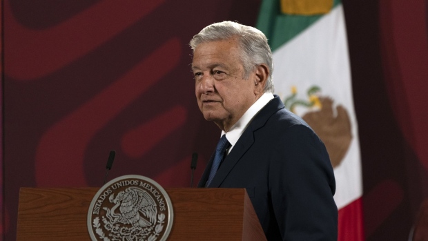 Andres Manuel Lopez Obrador, Mexico's president, speaks during a news conference in Mexico City, Mexico, on Tuesday, Aug 16, 2022.