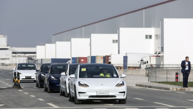 Tesla’s Model 3 vehicles at the company’s Gigafactory in Shanghai.