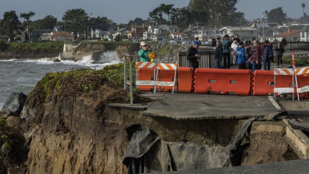 A sunken section of West Cliff Drive after a rain storm in Santa Cruz, California, on Jan. 8.