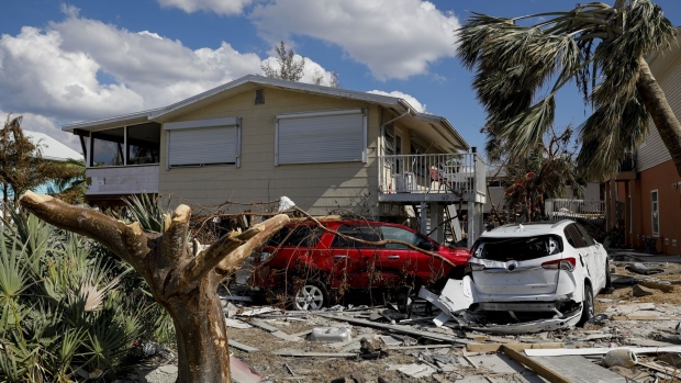 A destroyed house following Hurricane Ian in Fort Myers Beach, Florida, US, on Tuesday, Oct. 4, 2022. Florida cities looking to rebuild from the devastation of Hurricane Ian will be financing their efforts during the worst environment for municipal borrowing in more than a decade.