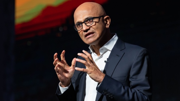 Satya Nadella, chief executive officer of Microsoft Corp., during the company's Ignite Spotlight event in Seoul, South Korea, on Tuesday, Nov. 15, 2022. Nadella gave a keynote speech at an event hosted by the company's Korean unit.