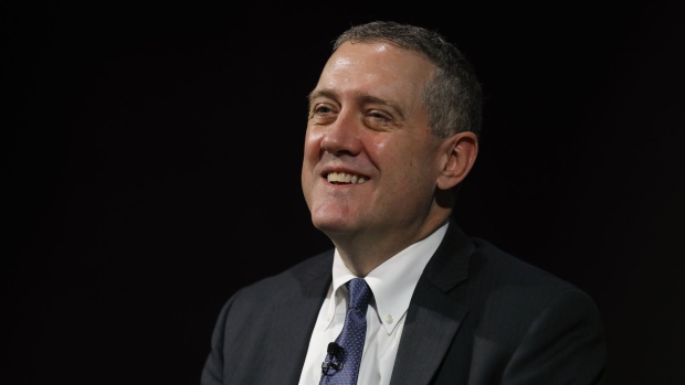 James Bullard, president and chief executive officer of the Federal Reserve Bank of St. Louis, reacts at the 2019 Monetary and Financial Policy Conference at Bloomberg's European headquarters in London, U.K., on Tuesday, Oct. 15, 2019. Bullard said U.S. policy makers are facing too-low rates of inflation and the risk of a greater-than-expected slowdown, suggesting he’d favor an additional interest rate cut as insurance.