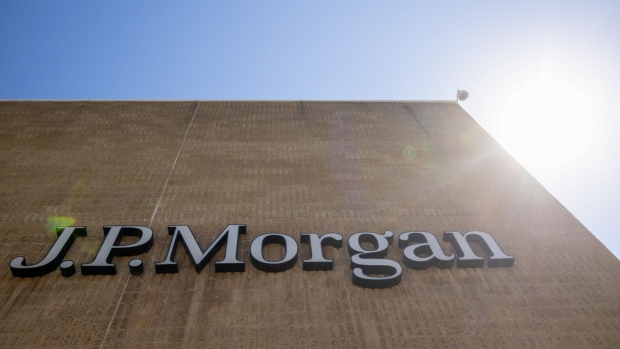 The JPMorgan Chase & Co. logo on the exterior of their offices in Bournemouth, UK, on Monday, Aug. 8, 2022. The British government's attempt to economically "level up" regions outside London is getting help from an unlikely quarter: Wall Street.