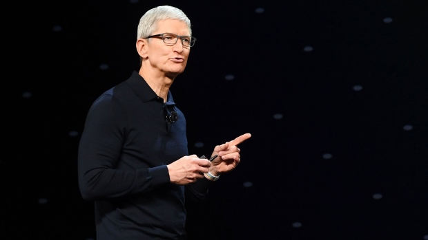 Tim Cook, chief executive officer of Apple Inc., speaks during the Apple Worldwide Developers Conference (WWDC) in San Jose, California, U.S., on Monday, June 4, 2018. Apple Inc. highlighted improvements to its augmented-reality software, a key foundation for iPhones, iPads and future devices.