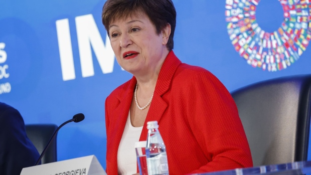 Kristalina Georgieva, managing director of the International Monetary Fund, speaks at a news conference during the annual meetings of the IMF and World Bank Group in Washington, DC, on Thursday, Oct. 13, 2022.