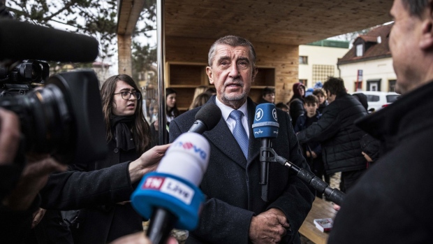 Andrej Babis, Czech presidential candidate, speaks to the media after voting at a polling station during the first round of the Czech presidential election in Pruhonice, Czech Republic, on Friday, Jan. 13, 2023. The vote is a chance for former Prime Minister Babis, a chemicals, agriculture and media magnate who leads the strongest opposition party, to return to a top post following his defeat in the 2021 parliamentary elections. Photograph: Milan Jaros/Bloomberg
