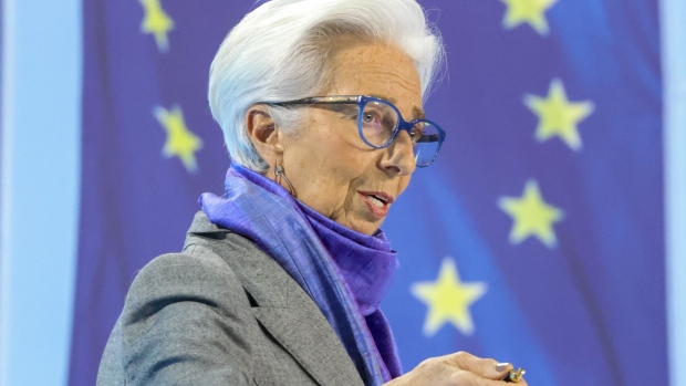 Christine Lagarde, president of the European Central Bank (ECB), at a news conference in Frankfurt, Germany, on Thursday, Dec. 15, 2022. The ECB slowed the pace of interest-rate hikes while widening efforts to subdue double-digit inflation with a decision to shrink its €5 trillion ($5.3 trillion) bond portfolio from March.
