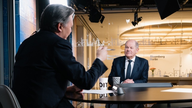 Olaf Scholz, Germany's chancellor, during a Bloomberg Television interview in Berlin.