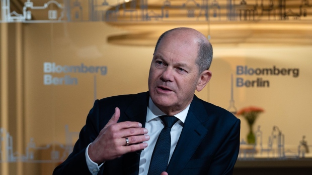 Olaf Scholz during a Jan. 17 interview with Bloomberg Television.​ Photographer: Jacobia Dahm/Bloomberg