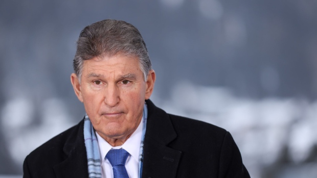 Senator Joe Manchin, a Democrat from West Virginia, during a Bloomberg Television interview on day three of the World Economic Forum (WEF) in Davos, Switzerland, on Thursday, Jan. 19, 2023. The annual Davos gathering of political leaders, top executives and celebrities runs from January 16 to 20. Photographer: Hollie Adams/Bloomberg